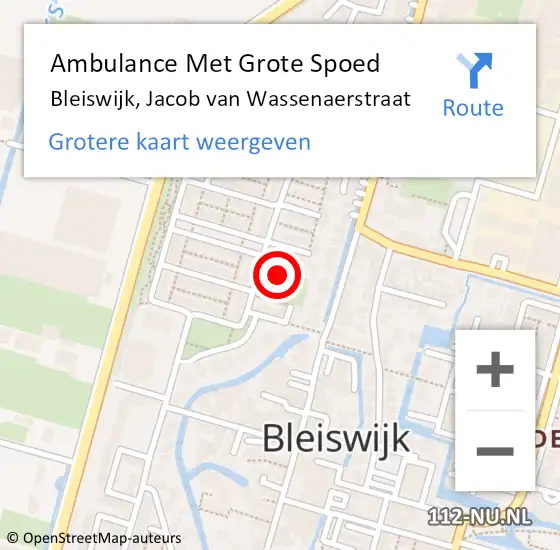 Locatie op kaart van de 112 melding: Ambulance Met Grote Spoed Naar Bleiswijk, Jacob van Wassenaerstraat op 29 juni 2022 07:02