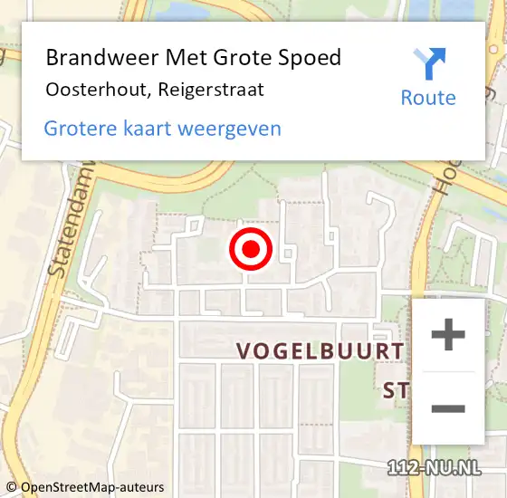 Locatie op kaart van de 112 melding: Brandweer Met Grote Spoed Naar Oosterhout, Reigerstraat op 29 juni 2022 07:10