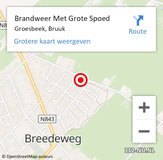 Locatie op kaart van de 112 melding: Brandweer Met Grote Spoed Naar Groesbeek, Bruuk op 29 juni 2022 07:19