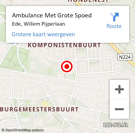 Locatie op kaart van de 112 melding: Ambulance Met Grote Spoed Naar Ede, Willem Pijperlaan op 29 juni 2022 07:22