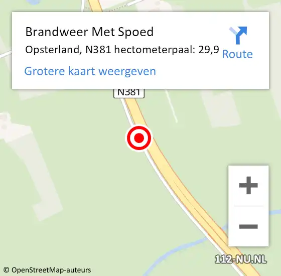 Locatie op kaart van de 112 melding: Brandweer Met Spoed Naar Opsterland, N381 hectometerpaal: 29,9 op 29 juni 2022 07:56