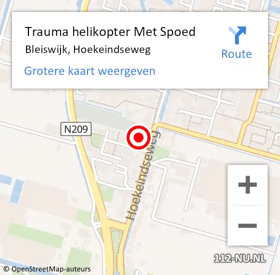 Locatie op kaart van de 112 melding: Trauma helikopter Met Spoed Naar Bleiswijk, Hoekeindseweg op 29 juni 2022 08:04