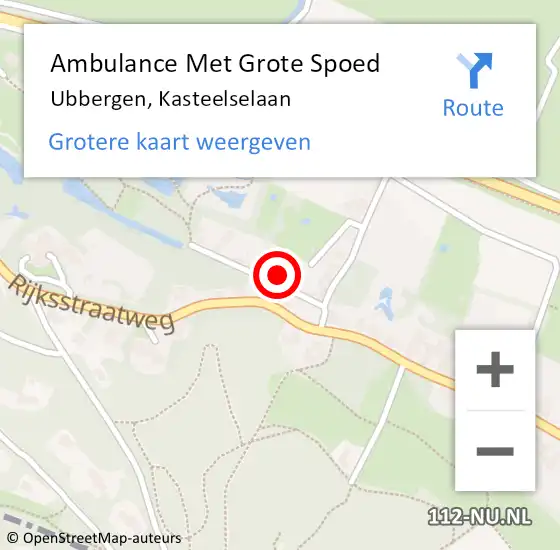 Locatie op kaart van de 112 melding: Ambulance Met Grote Spoed Naar Ubbergen, Kasteelselaan op 29 juni 2022 08:19