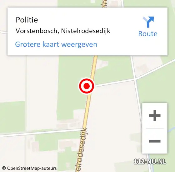 Locatie op kaart van de 112 melding: Politie Vorstenbosch, Nistelrodesedijk op 29 juni 2022 08:36