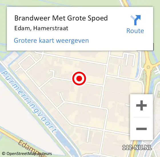 Locatie op kaart van de 112 melding: Brandweer Met Grote Spoed Naar Edam, Hamerstraat op 9 oktober 2013 07:35