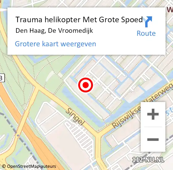 Locatie op kaart van de 112 melding: Trauma helikopter Met Grote Spoed Naar Den Haag, De Vroomedijk op 29 juni 2022 09:02