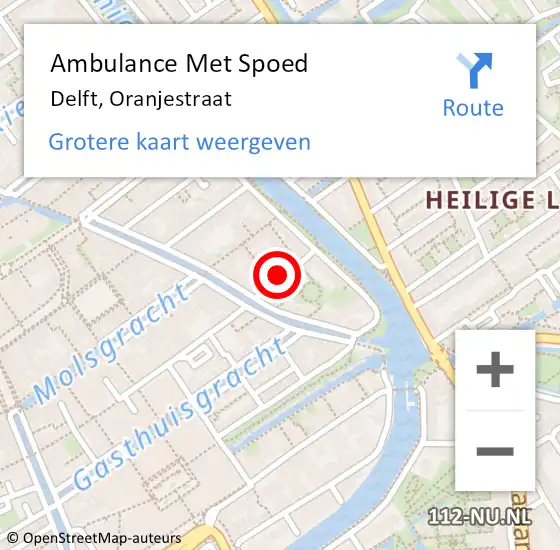 Locatie op kaart van de 112 melding: Ambulance Met Spoed Naar Delft, Oranjestraat op 29 juni 2022 09:06