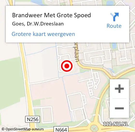 Locatie op kaart van de 112 melding: Brandweer Met Grote Spoed Naar Goes, Dr.W.Dreeslaan op 29 juni 2022 09:07