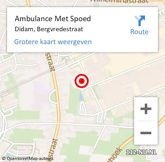 Locatie op kaart van de 112 melding: Ambulance Met Spoed Naar Didam, Bergvredestraat op 29 juni 2022 09:09