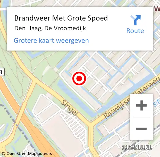 Locatie op kaart van de 112 melding: Brandweer Met Grote Spoed Naar Den Haag, De Vroomedijk op 29 juni 2022 09:33