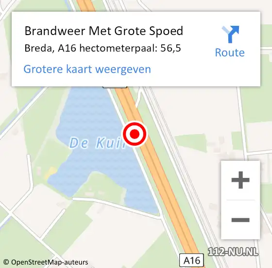 Locatie op kaart van de 112 melding: Brandweer Met Grote Spoed Naar Breda, A16 hectometerpaal: 56,5 op 29 juni 2022 09:58