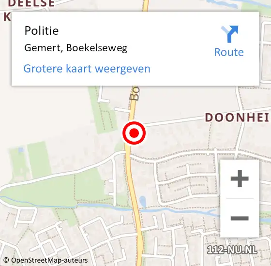 Locatie op kaart van de 112 melding: Politie Gemert, Boekelseweg op 29 juni 2022 10:19