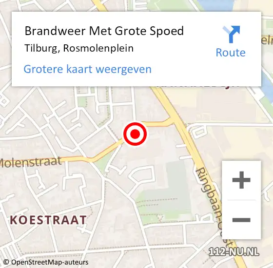 Locatie op kaart van de 112 melding: Brandweer Met Grote Spoed Naar Tilburg, Rosmolenplein op 29 juni 2022 10:44
