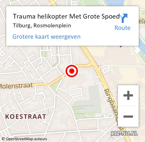 Locatie op kaart van de 112 melding: Trauma helikopter Met Grote Spoed Naar Tilburg, Rosmolenplein op 29 juni 2022 10:47