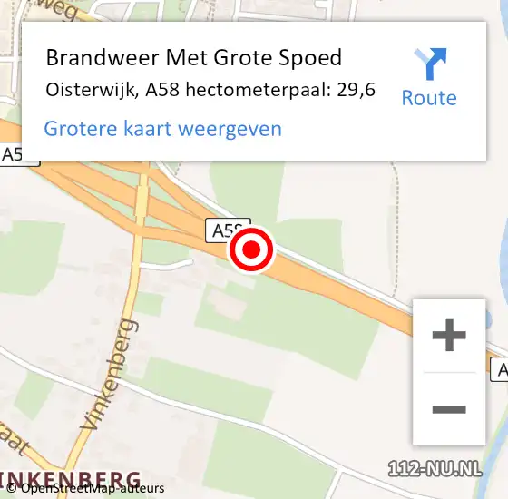 Locatie op kaart van de 112 melding: Brandweer Met Grote Spoed Naar Oisterwijk, A58 hectometerpaal: 29,6 op 29 juni 2022 11:12