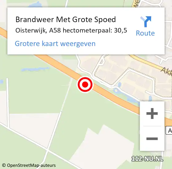 Locatie op kaart van de 112 melding: Brandweer Met Grote Spoed Naar Oisterwijk, A58 hectometerpaal: 30,5 op 29 juni 2022 11:15