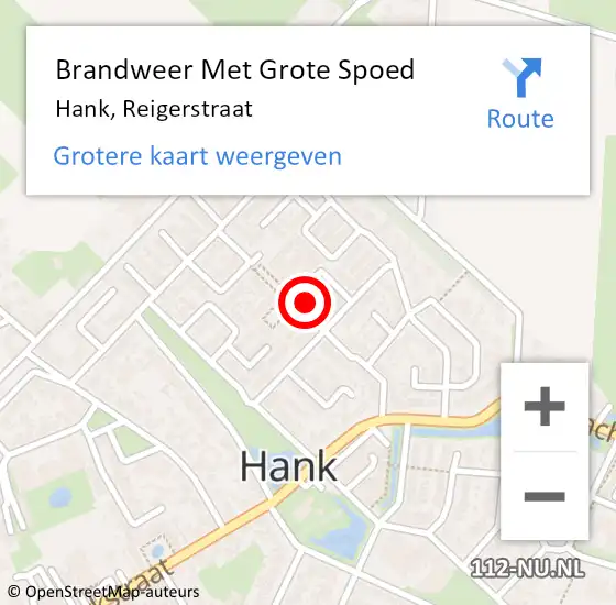 Locatie op kaart van de 112 melding: Brandweer Met Grote Spoed Naar Hank, Reigerstraat op 29 juni 2022 11:26