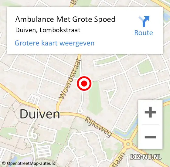 Locatie op kaart van de 112 melding: Ambulance Met Grote Spoed Naar Duiven, Lombokstraat op 29 juni 2022 12:02