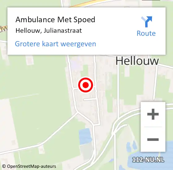 Locatie op kaart van de 112 melding: Ambulance Met Spoed Naar Hellouw, Julianastraat op 29 juni 2022 12:07