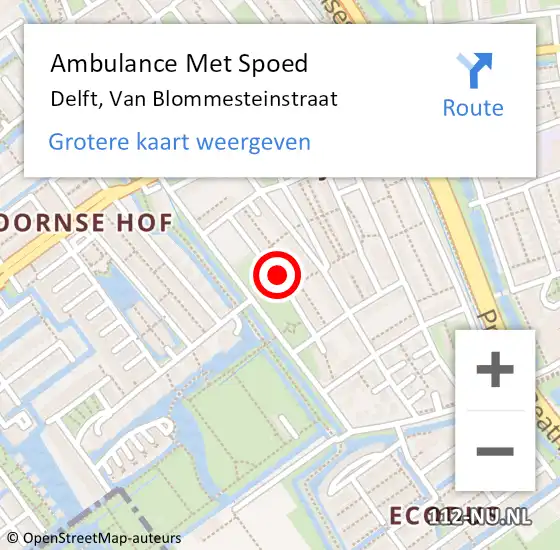 Locatie op kaart van de 112 melding: Ambulance Met Spoed Naar Delft, Van Blommesteinstraat op 29 juni 2022 12:18