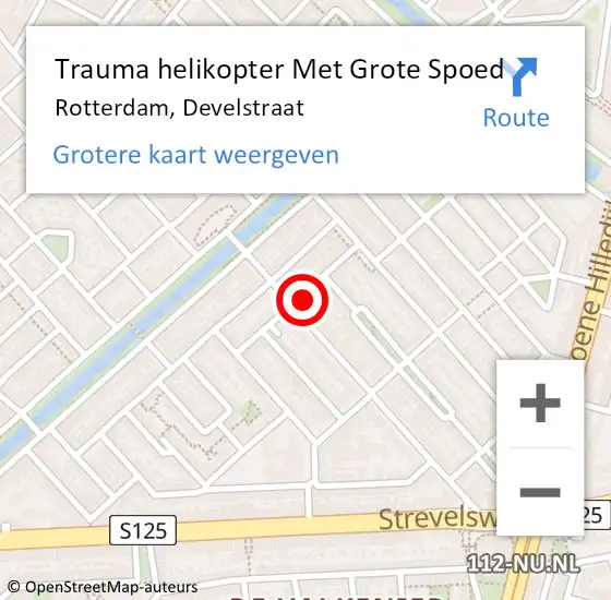 Locatie op kaart van de 112 melding: Trauma helikopter Met Grote Spoed Naar Rotterdam, Develstraat op 29 juni 2022 12:19
