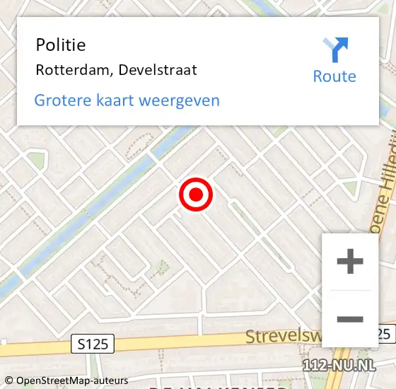 Locatie op kaart van de 112 melding: Politie Rotterdam, Develstraat op 29 juni 2022 12:21