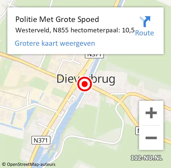 Locatie op kaart van de 112 melding: Politie Met Grote Spoed Naar Westerveld, N855 hectometerpaal: 10,5 op 29 juni 2022 12:27