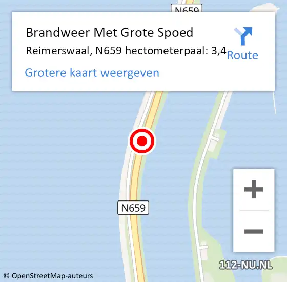 Locatie op kaart van de 112 melding: Brandweer Met Grote Spoed Naar Reimerswaal, N659 hectometerpaal: 3,4 op 29 juni 2022 12:41