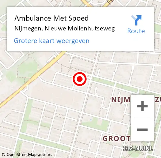 Locatie op kaart van de 112 melding: Ambulance Met Spoed Naar Nijmegen, Nieuwe Mollenhutseweg op 29 juni 2022 12:42