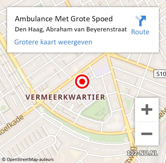 Locatie op kaart van de 112 melding: Ambulance Met Grote Spoed Naar Den Haag, Abraham van Beyerenstraat op 29 juni 2022 12:50