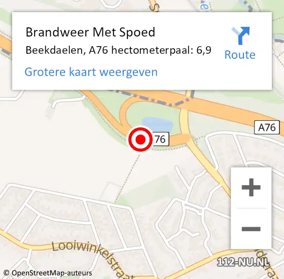 Locatie op kaart van de 112 melding: Brandweer Met Spoed Naar Beekdaelen, A76 hectometerpaal: 6,9 op 29 juni 2022 13:11