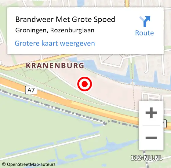 Locatie op kaart van de 112 melding: Brandweer Met Grote Spoed Naar Groningen, Rozenburglaan op 29 juni 2022 13:20