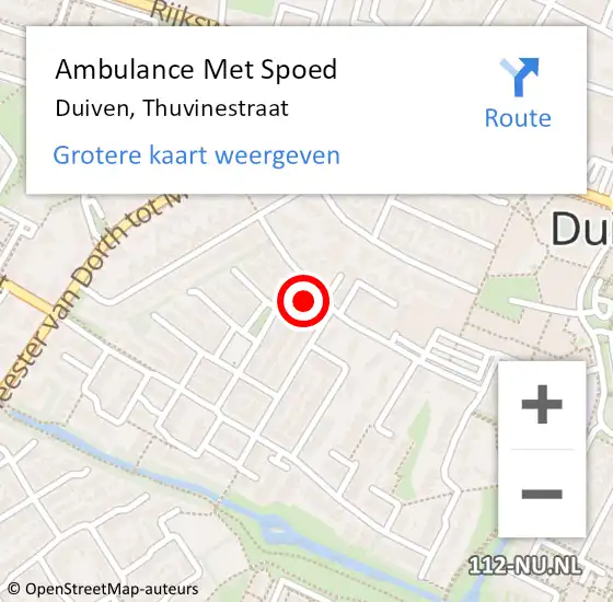 Locatie op kaart van de 112 melding: Ambulance Met Spoed Naar Duiven, Thuvinestraat op 29 juni 2022 13:32