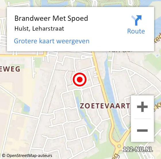 Locatie op kaart van de 112 melding: Brandweer Met Spoed Naar Hulst, Leharstraat op 29 juni 2022 13:33