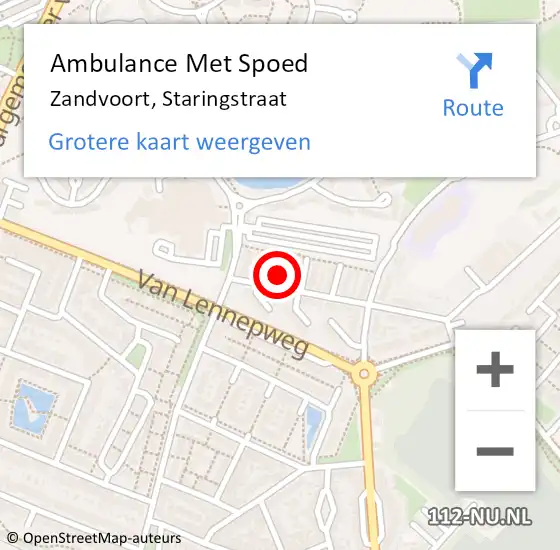 Locatie op kaart van de 112 melding: Ambulance Met Spoed Naar Zandvoort, Staringstraat op 29 juni 2022 13:47