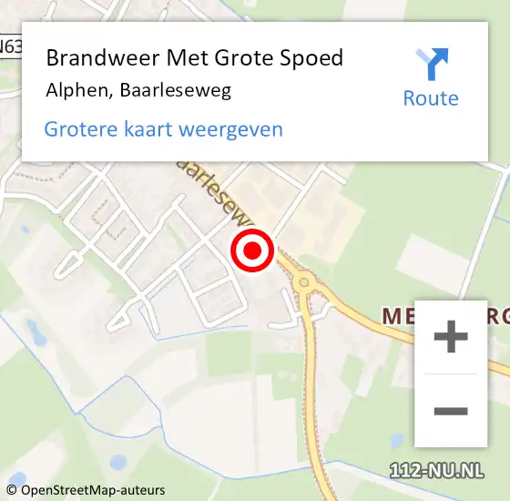 Locatie op kaart van de 112 melding: Brandweer Met Grote Spoed Naar Alphen, Baarleseweg op 29 juni 2022 14:06