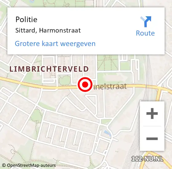 Locatie op kaart van de 112 melding: Politie Sittard, Harmonstraat op 29 juni 2022 14:13