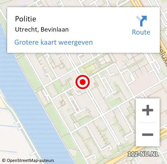 Locatie op kaart van de 112 melding: Politie Utrecht, Bevinlaan op 21 juli 2014 18:01