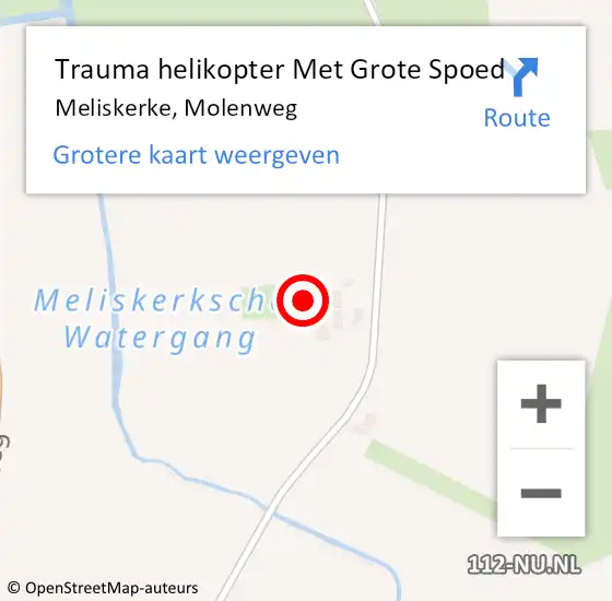 Locatie op kaart van de 112 melding: Trauma helikopter Met Grote Spoed Naar Meliskerke, Molenweg op 29 juni 2022 14:22