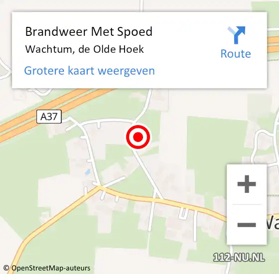 Locatie op kaart van de 112 melding: Brandweer Met Spoed Naar Wachtum, de Olde Hoek op 29 juni 2022 14:33