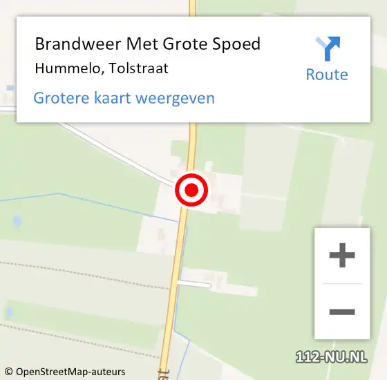 Locatie op kaart van de 112 melding: Brandweer Met Grote Spoed Naar Hummelo, Tolstraat op 21 juli 2014 18:03