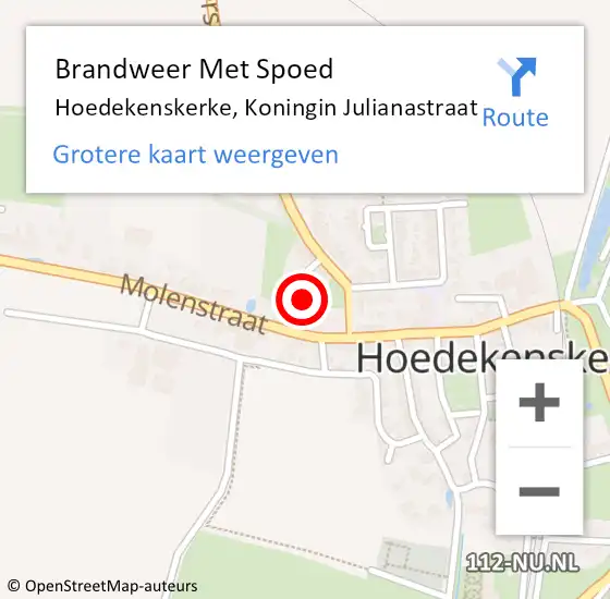 Locatie op kaart van de 112 melding: Brandweer Met Spoed Naar Hoedekenskerke, Koningin Julianastraat op 29 juni 2022 15:04