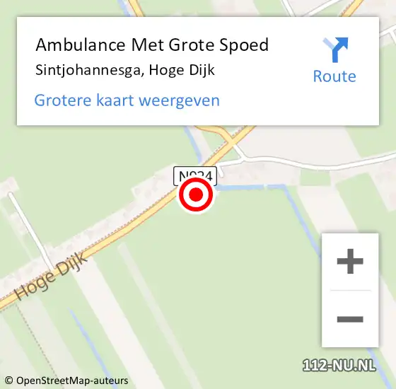 Locatie op kaart van de 112 melding: Ambulance Met Grote Spoed Naar Sintjohannesga, Hoge Dijk op 21 juli 2014 18:10