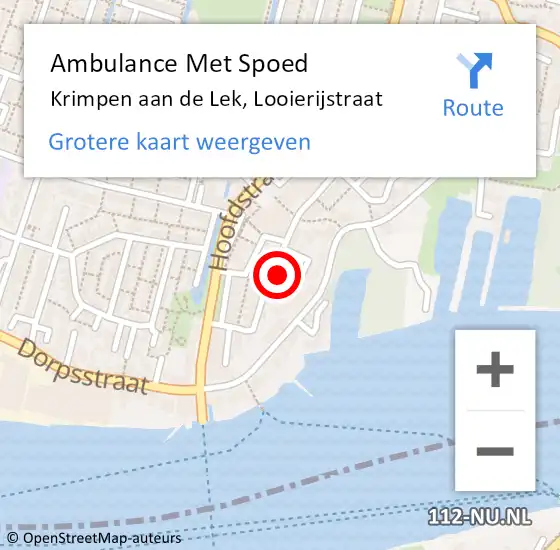 Locatie op kaart van de 112 melding: Ambulance Met Spoed Naar Krimpen aan de Lek, Looierijstraat op 29 juni 2022 15:47