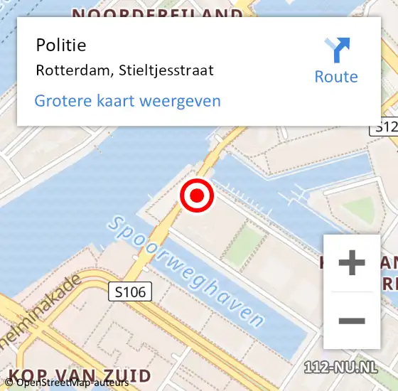 Locatie op kaart van de 112 melding: Politie Rotterdam, Stieltjesstraat op 29 juni 2022 15:50