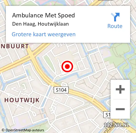 Locatie op kaart van de 112 melding: Ambulance Met Spoed Naar Den Haag, Houtwijklaan op 29 juni 2022 16:06