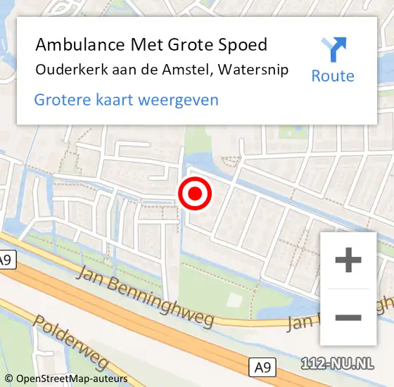 Locatie op kaart van de 112 melding: Ambulance Met Grote Spoed Naar Ouderkerk aan de Amstel, Watersnip op 29 juni 2022 16:29