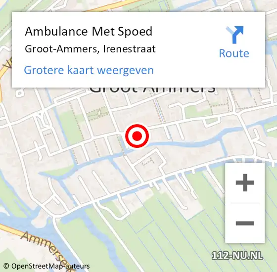 Locatie op kaart van de 112 melding: Ambulance Met Spoed Naar Groot-Ammers, Irenestraat op 29 juni 2022 16:45