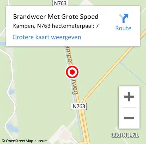 Locatie op kaart van de 112 melding: Brandweer Met Grote Spoed Naar Kampen, N763 hectometerpaal: 7 op 29 juni 2022 16:49