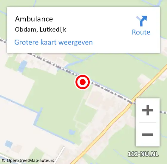 Locatie op kaart van de 112 melding: Ambulance Obdam, Lutkedijk op 29 juni 2022 17:25